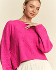 Davi & Dani Diamond Cable Pattern Drop Shoulder Sweater