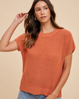 Annie Wear Round Neck Short Sleeve Sweater