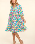 Haptics Bubble Sleeve Floral Ruffled Dress