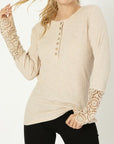 Henley Neck Tee with Lace Trim