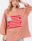 SAGE + FIG Full Size American Flag Patch Drop Shoulder T-Shirt