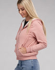 Fuzzy Trim Zip-Up Crop Hoodie