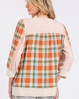 SAGE + FIG Exposed Seam Button Detail Plaid Top