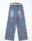 Floral Denim Elastic Waist Straight Leg Jeans