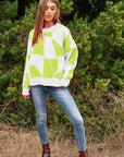 Davi & Dani Multi Geo Checker Pullover Knit Sweater Top