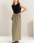 HYFVE Drawstring Washed Linen Maxi Skirt