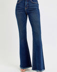 RISEN Tummy Control Frayed Hem Flare Jeans