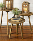 Rattan Wood Accent Table (Set of 3)