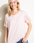 e Luna Striped Lace Patch Boxy Top