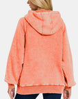 Zenana Acid Wash Fleece Kangaroo Hoodie