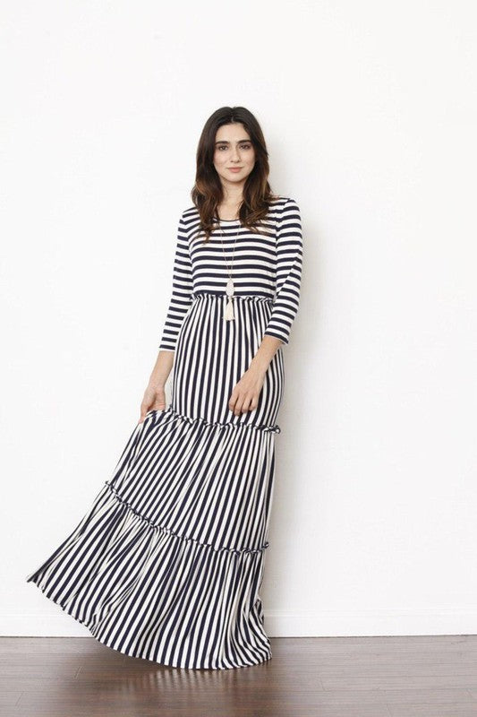 Stripe three tiered maxi dress