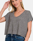 Zenana V-Neck Short Sleeve Cropped T-Shirt