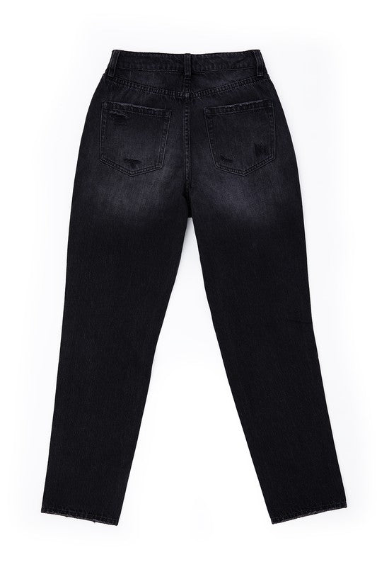 Lilou Black Distressed Straight Jeans