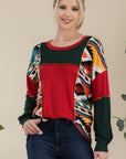 Celeste Full Size Exposed Seam Printed Color Block T-Shirt