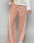 POL Lace Trim Drawstring Checkered Wide Leg Pants