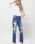 Flying Monkey Distressed High Rise Ankle Relaxed Straight Jean - Online Only