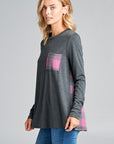 e Luna Plaid Pocket Mixed Top