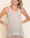 POL Lace Trim Halter Top with Back Strap - Online Only