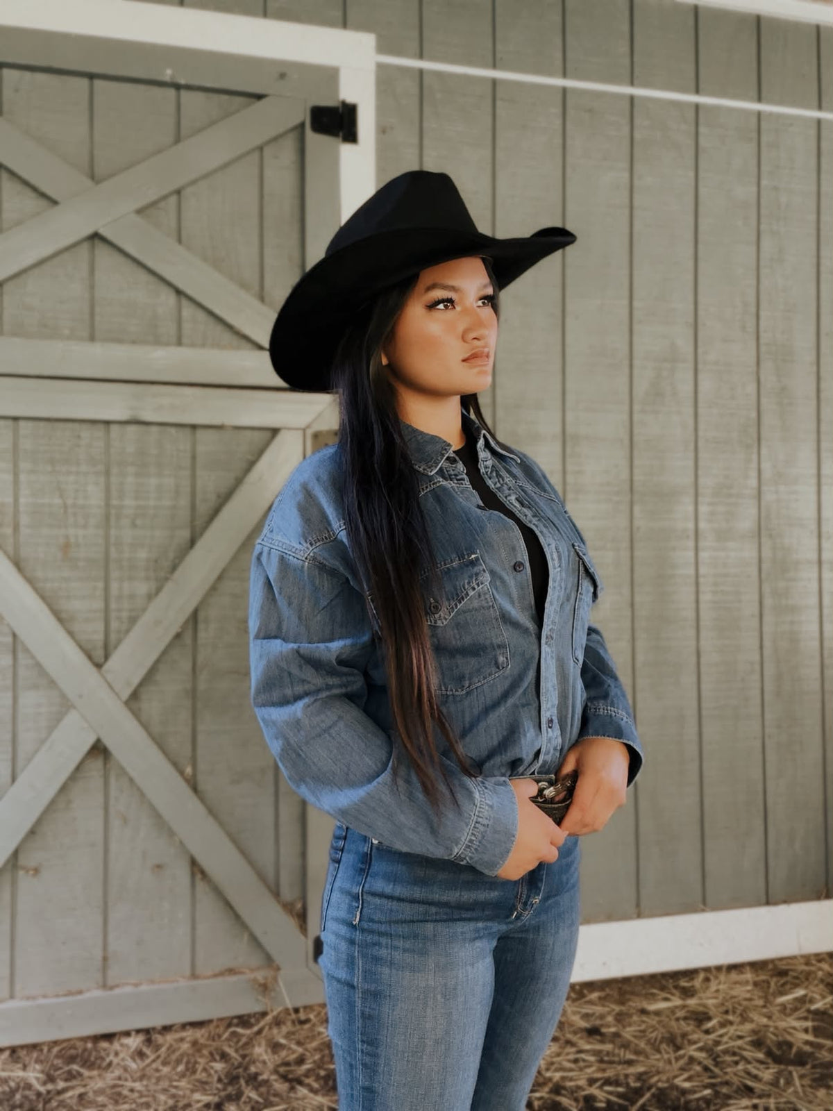 Western Denim Patch Pockets Long Sleeve Shirt