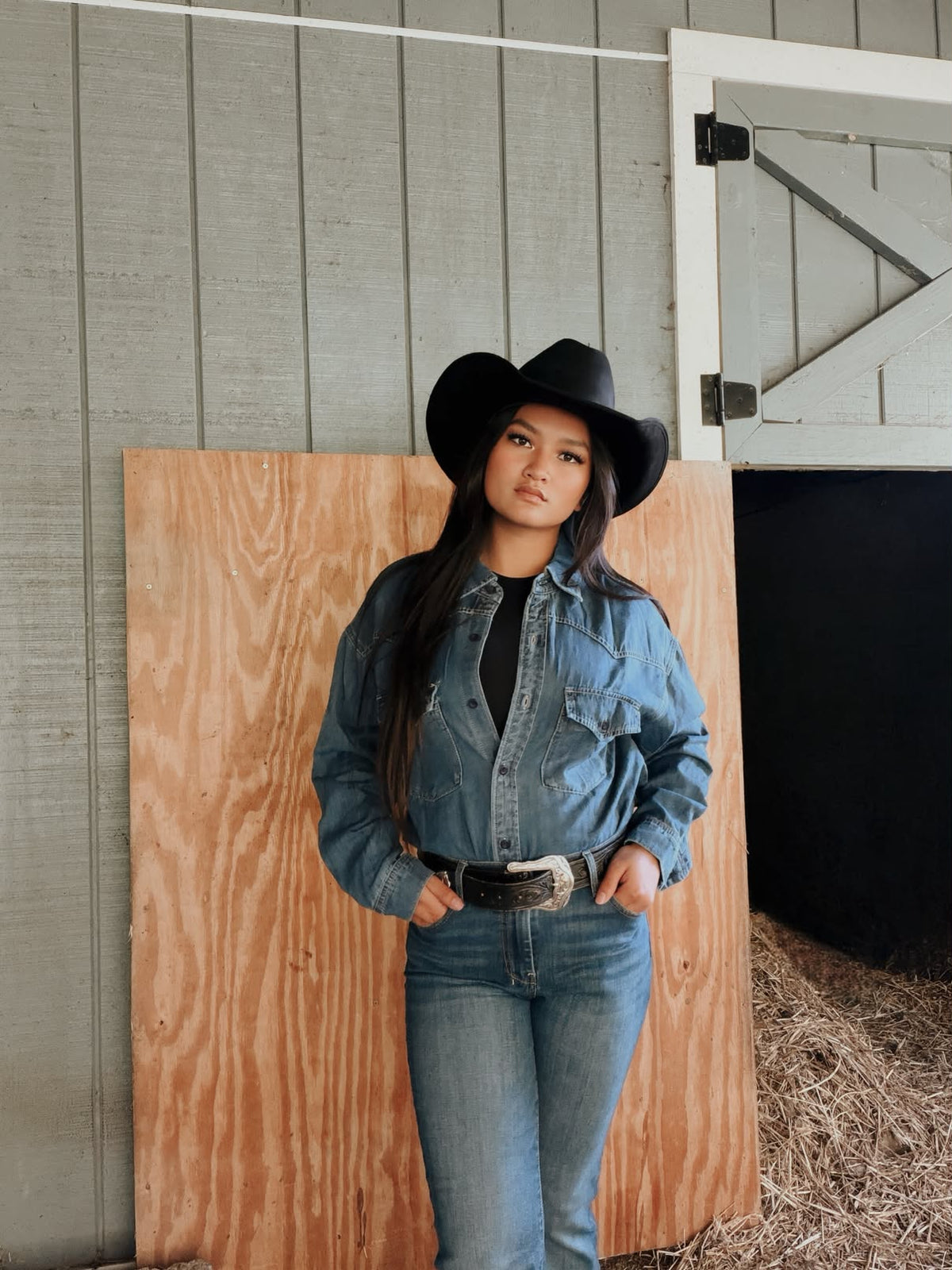 Western Denim Patch Pockets Long Sleeve Shirt