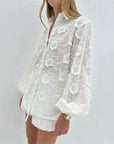 Embroidered Cotton Shirt & Shorts Two-Piece Set