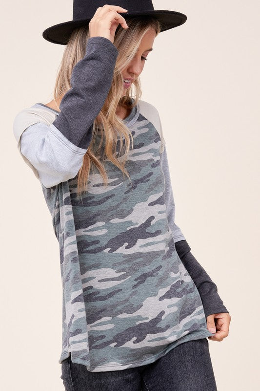 e Luna PLUS Camouflage Color Block Top