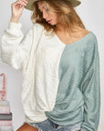 BiBi Twist Front Contrast Cable Knit Top