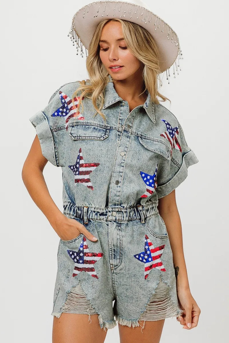 BiBi American Flag Washed Romper