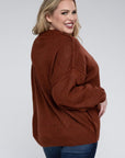 Zenana Plus Oversized Round Neck Raw Seam Melange Sweater