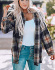 Women Rounded Hem Plaid Shacket with Slits