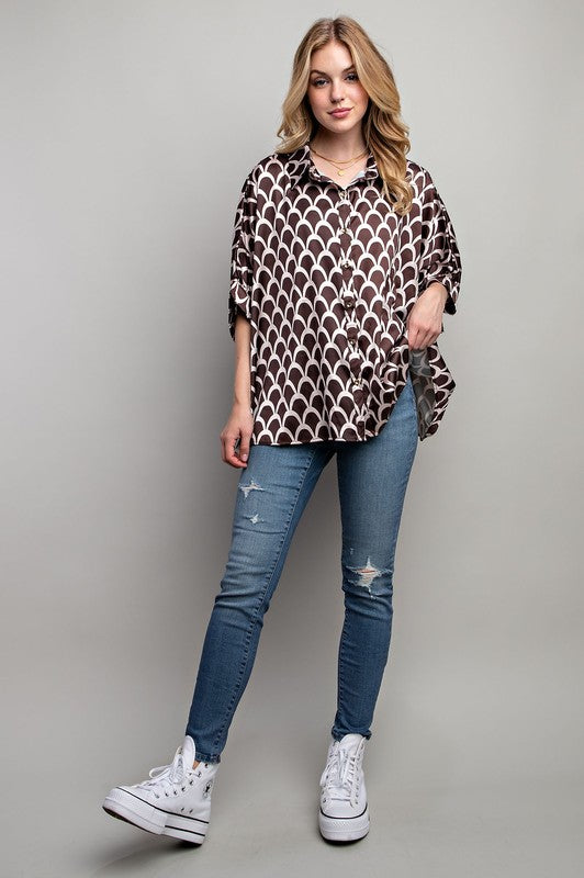 Light Satin Print Button Down Shirt