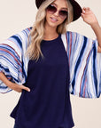 e Luna Waffle Striped Mix Kimono Top