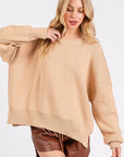 Mittoshop Side Slit Round Neck Drop Shoulder Sweater