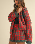 Annie Wear Contrast Plaid Long Sleeve Top and Shorts Set