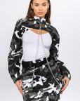 American Bazi Camouflage Cropped Jacket with Chains