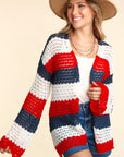 Haptics Full Size Open Front Long Sleeve Stripe Cardigan