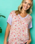 e Luna Plus Dizzy Floral Solid Mix Boxy Top