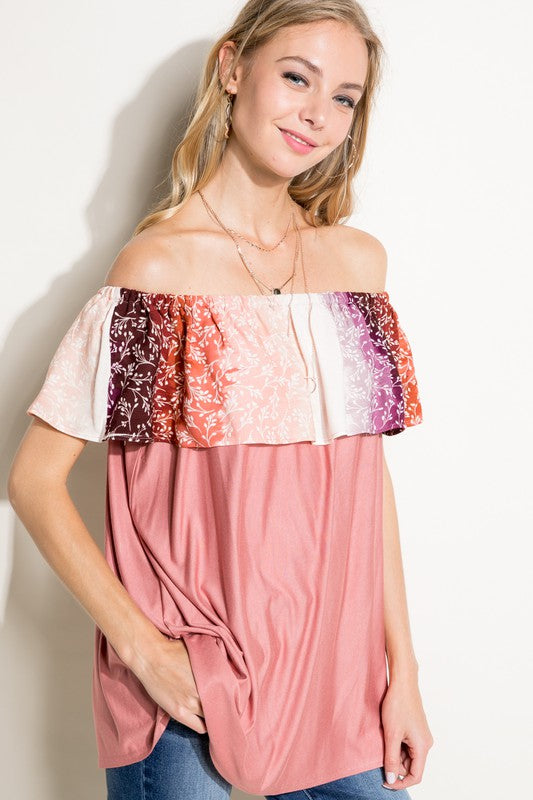 e Luna Ombre Tie Dye Off Shoulder Top