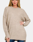 Zenana High-Low Hem Drop Shoulder Sweater