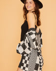 Annie Wear Checkered Open Front Drop Shoulder Cardigan