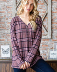 Heimish Full Size Plaid V-Neck Long Sleeve Top