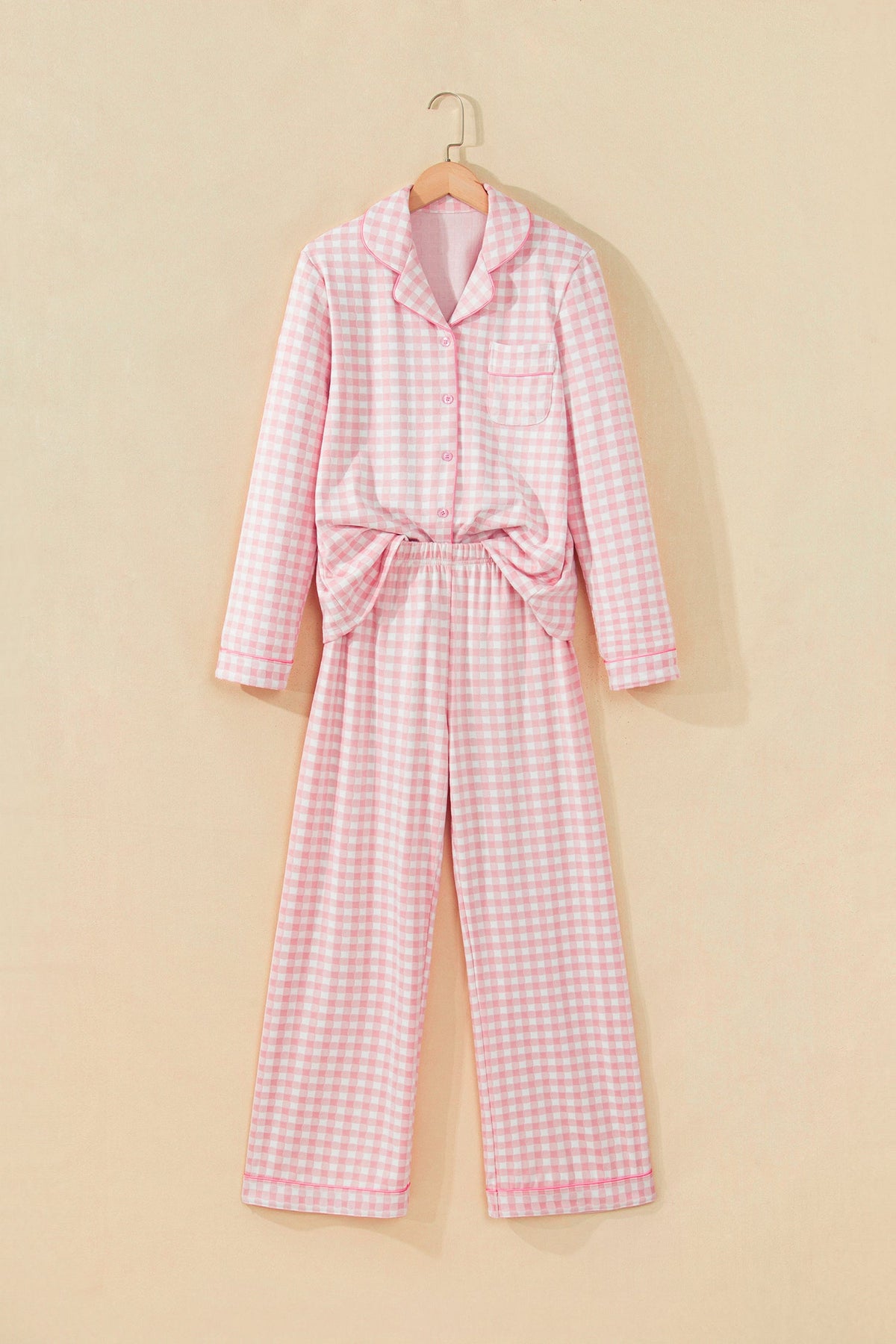 Pink Gingham Button-Front Pajama Set