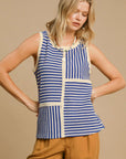 Umgee Round Neck Texture Striped Tank