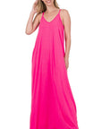 Zenana V-Neck Cami Maxi Dress w Side Pockets