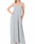 Zenana V-Neck Cami Maxi Dress w Side Pockets