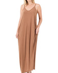 Zenana V-Neck Cami Maxi Dress w Side Pockets