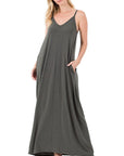 Zenana V-Neck Cami Maxi Dress w Side Pockets