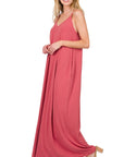 Zenana V-Neck Cami Maxi Dress w Side Pockets