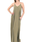 Zenana V-Neck Cami Maxi Dress w Side Pockets