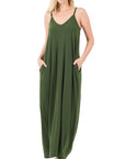 Zenana V-Neck Cami Maxi Dress w Side Pockets